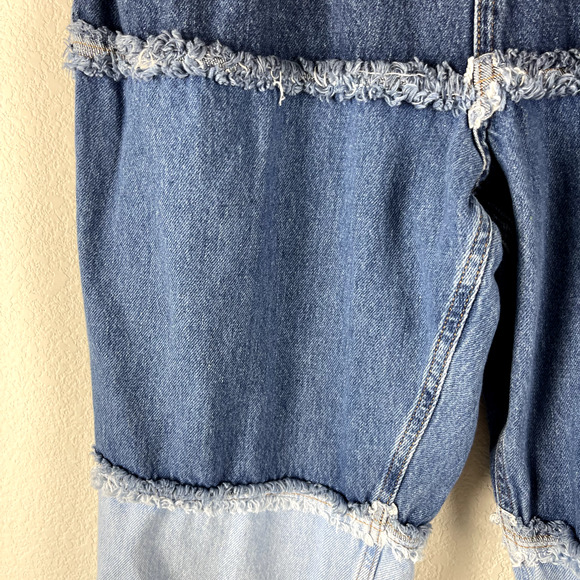 Ragged Priest Mom Jeans Womens 36 Blue Patchwork Frayed Boho Urban Streetwear - Picture 4 of 14